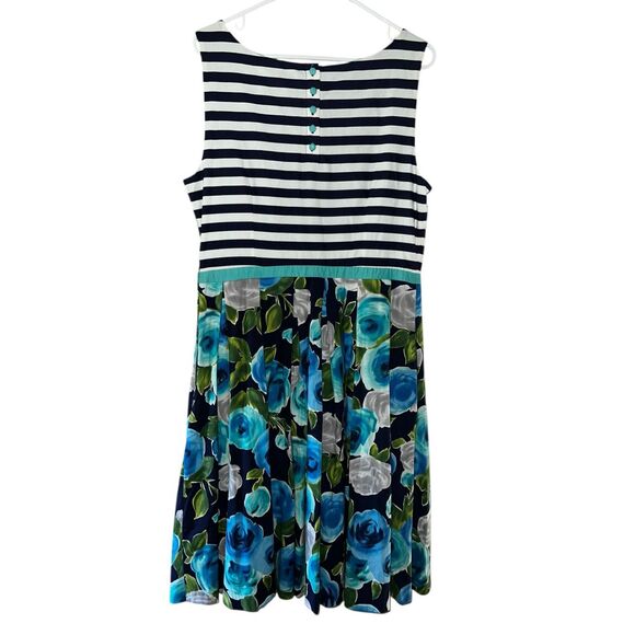 Modcloth XL Dress Floral Striped Boho Lilypad sleeveless twofer blue black - Picture 4 of 7